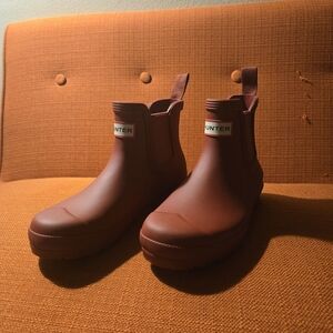 Hunter Red Ankle Rain Boots With Fur Sole